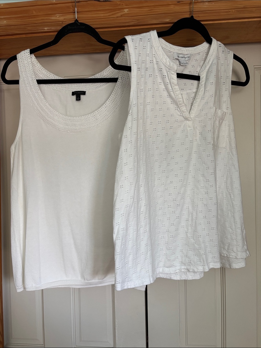 Liz Claiborne White Sleeveless Eyelet Tank & Talbots Crochet Neckline Top (2)